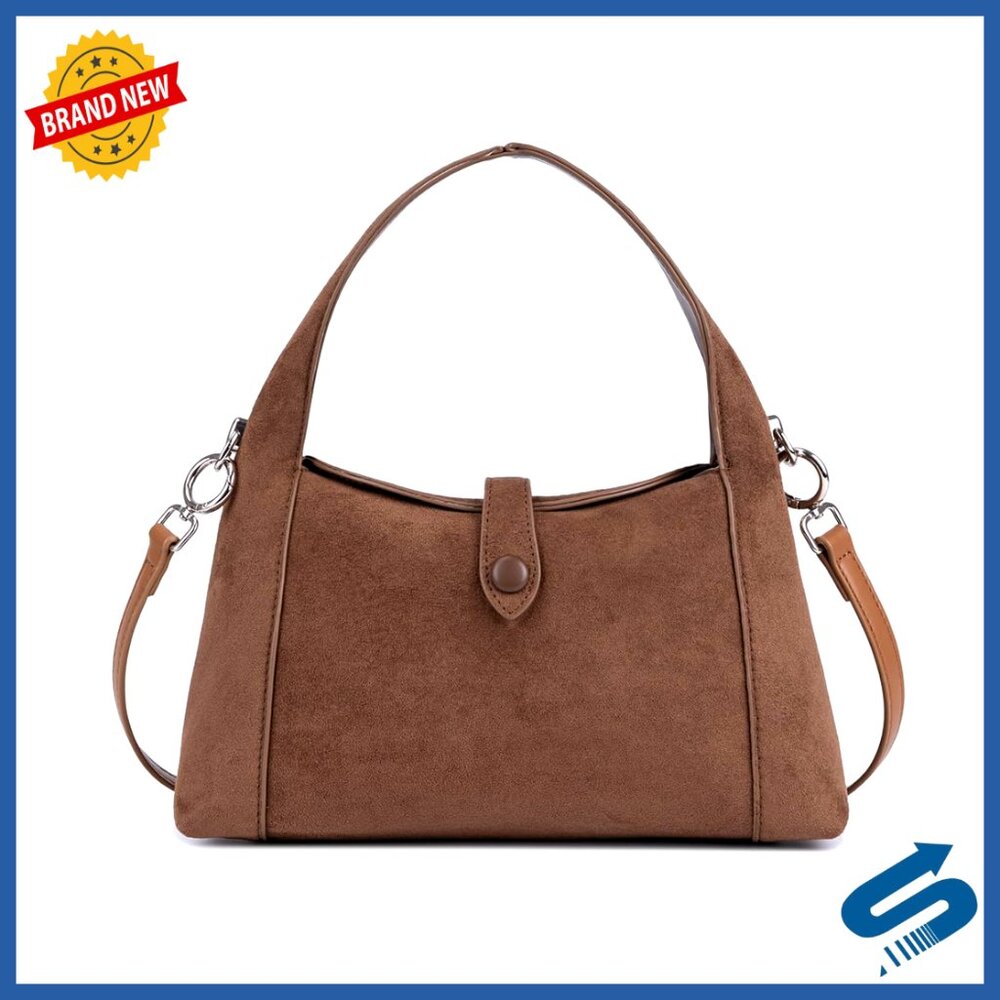 Vintage Suede Hobo Tote with Detachable Strap, Convertible Crossbody Bag